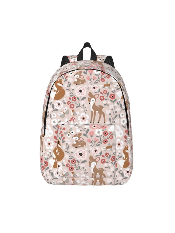 Autumn Floral Deer for Canvas Backpack,Travel Rucksack Unisex Knapsack Laptop Backpack for Work & College -Small