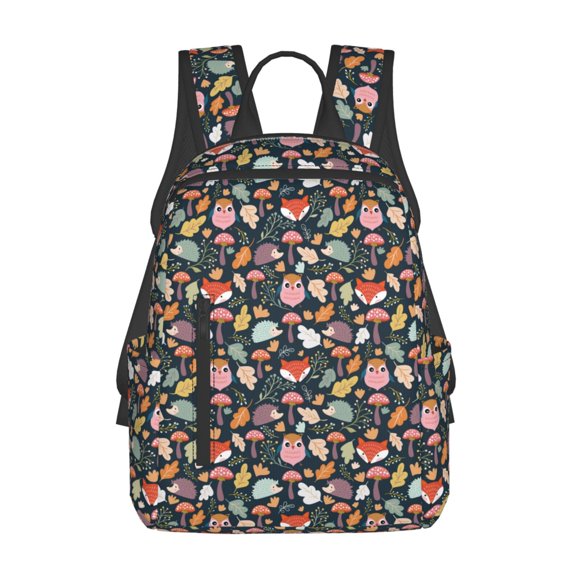 Defioc Autumn Fox Owl Pattern Travel Laptop Backpack,Lightweight Backpack Travel Hiking Daypack Backpack Work Bag for Men Women