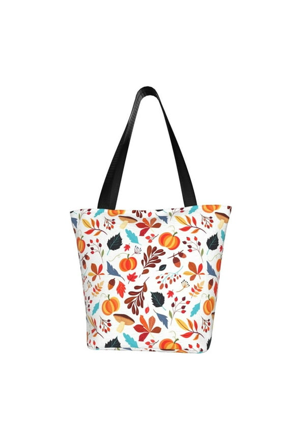 Autumn Pumpkins Fall Leaves Print Tote Bag for Women,Shoulder Bag with Zipper Casual Tote's Handbag Big Capacity Shoulder Bag with Inner Pocket Fit for Shopping,Office,Travel