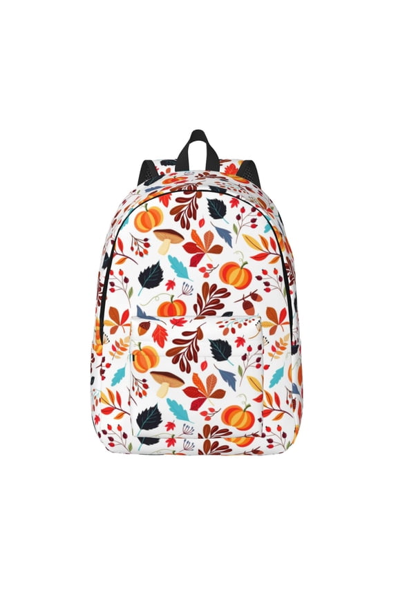 Autumn Pumpkins Fall Leaves for Canvas Backpack,Travel Rucksack Unisex Knapsack Laptop Backpack for Work & College -Medium
