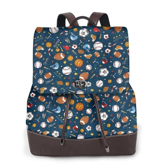 Defioc Ball Sports Print PU Leather Backpack,Backpack Purse for Women Fashion Multipurpose Design Handbag Ladies Bags Travel Backpack