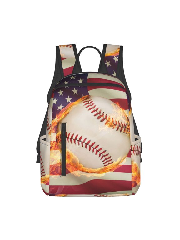 Baseball Ball With Flag Pattern Travel Laptop Backpack,Lightweight Backpack Travel Hiking Daypack Backpack Work Bag for Men Women
