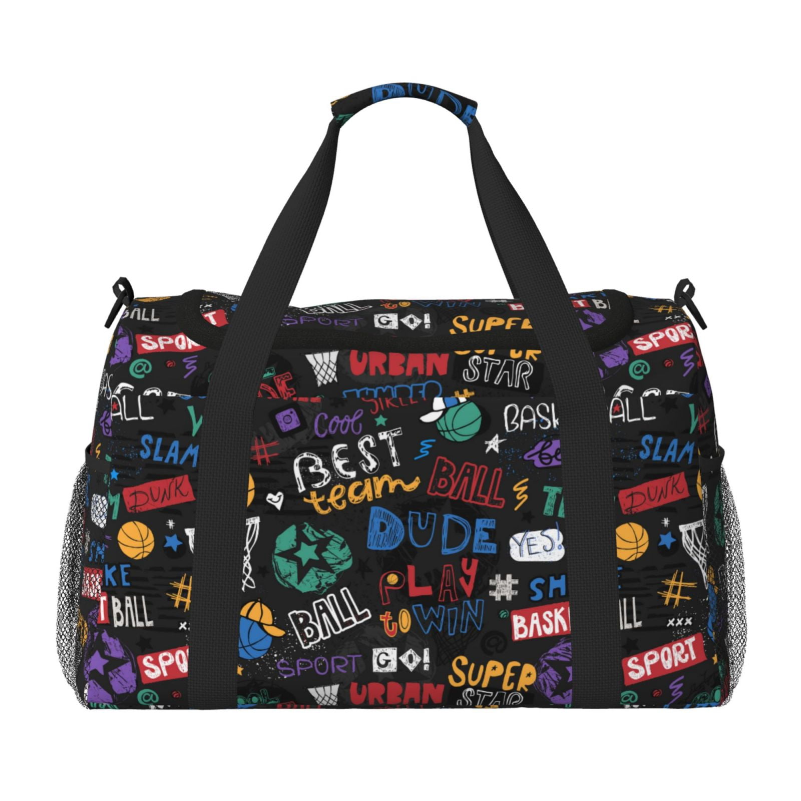 Defioc Basketball Print Hand Travel Bag - Foldable Travel Duffel Bags for Men Women -Sport Gym Bag - Overnight Travel Duffel Bag - Adjustable Shoulder Strap
