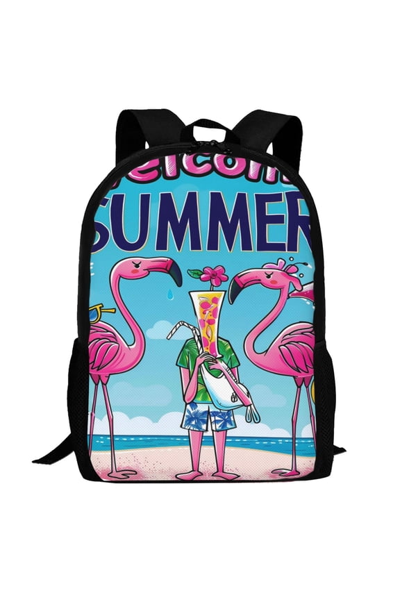 Beach Flamingo Trio Pattern Carry on Backpack,16.5x12.5x5.5 Personal Item Bag Carry On Backpack Water Resistant Lightweight Daypack