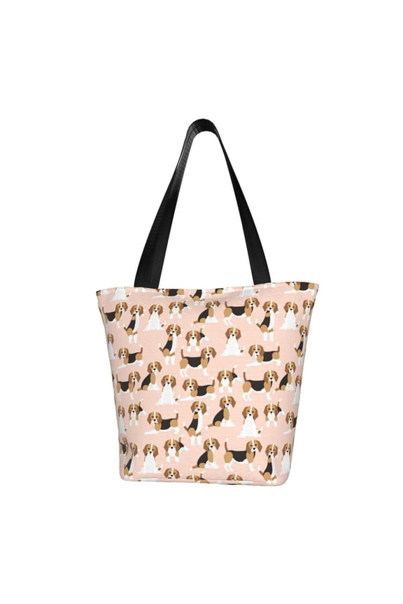 Beagle Dog On Brown Print Tote Bag for Women,Shoulder Bag with Zipper Casual Tote's Handbag Big Capacity Shoulder Bag with Inner Pocket Fit for Shopping,Office,Travel