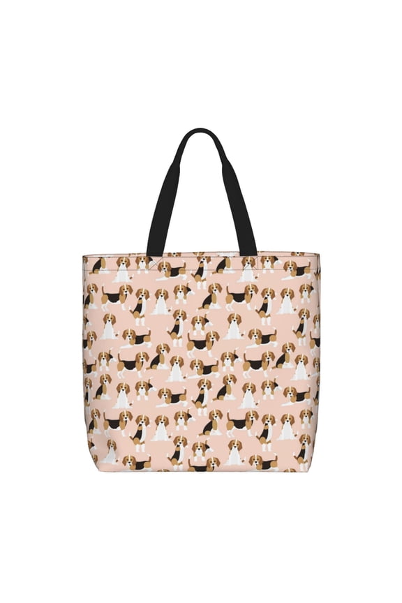 Beagle Dog On Brown Pattern Tote Bag for Women,Large Capacity Tote Bag with Zipper Casual Shoulder Handbags Shopping Bag