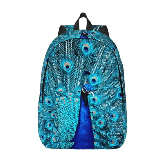 Defioc Beautiful Blue Peacock for Canvas Backpack,Travel Rucksack Unisex Knapsack Laptop Backpack for Work & College -Medium