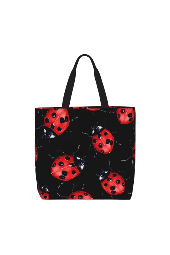 Beautiful Red Ladybug Pattern Tote Bag for Women,Large Capacity Tote Bag with Zipper Casual Shoulder Handbags Shopping Bag