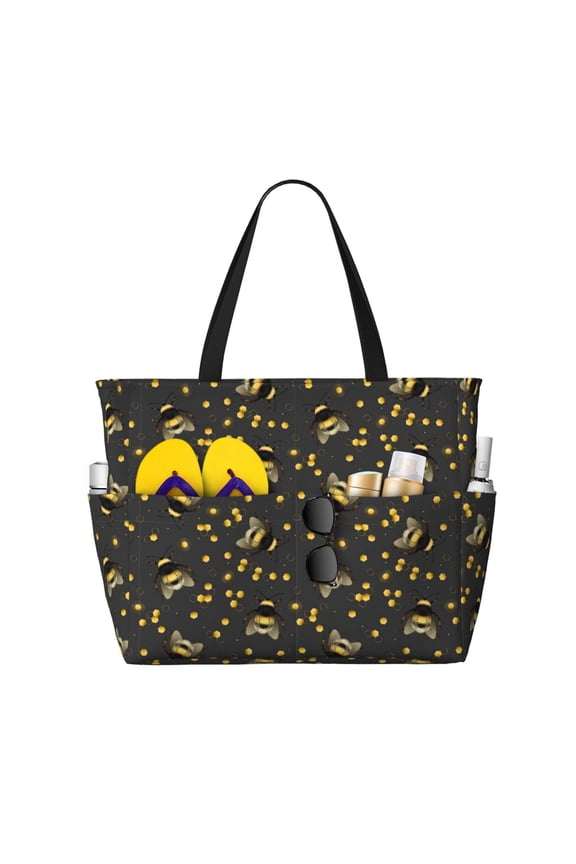 Bee Pattern Beach Bag for Women - Large Beach Tote Bag Waterproof Sandproof Swim Pool Bag Everyday Bag Handbags with Zipper