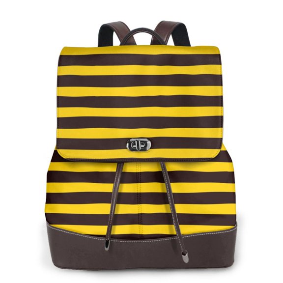 Defioc Bee Stripe Print PU Leather Backpack,Backpack Purse for Women Fashion Multipurpose Design Handbag Ladies Bags Travel Backpack