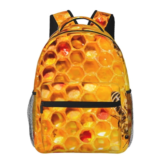 Defioc Bees on Hive Honeycomb Pattern Laptop Backpack,Travel Backpack Outdoor Activities Bag Daypack for Travel Hiking Shopping Daily