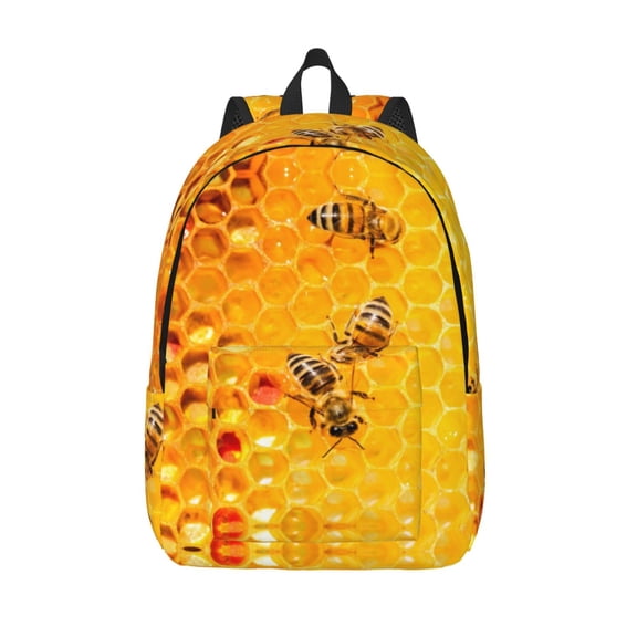 Defioc Bees on Hive Honeycomb for Canvas Backpack,Travel Rucksack Unisex Knapsack Laptop Backpack for Work & College -Small