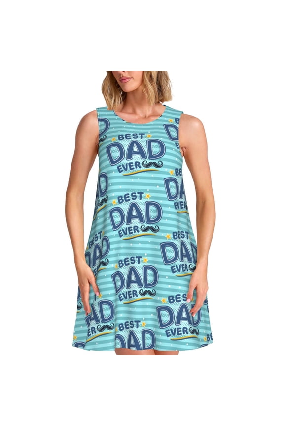 Best Dad Ever Pattern Women's Summer Dresses 2025 Beach Casual Sleeveless Tank Loose Sundress Beach Vacation Clothes with Pocket -X-Large