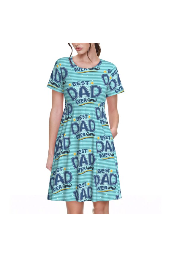 Best Dad Ever Pattern Womens Summer Dresses Short Sleeve Sundress 2025 Beach Vacation Dresses with Pockets -XX-Large
