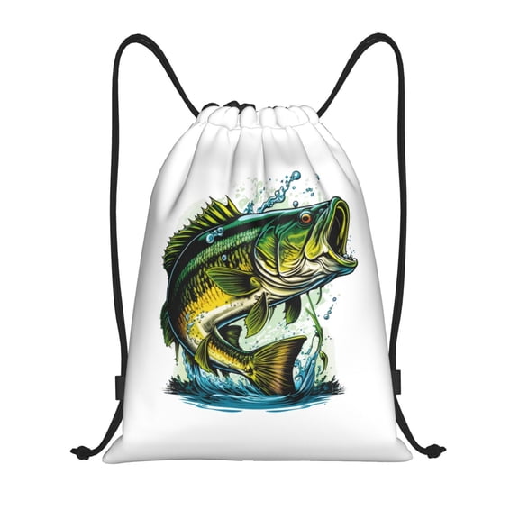 Defioc Big bass fish for Drawstring Backpack Sports Gym Bag for Women Men Children Adult Sackpack Yoga Bag for Wet Swimming,Gym,and Workout Gear -Small