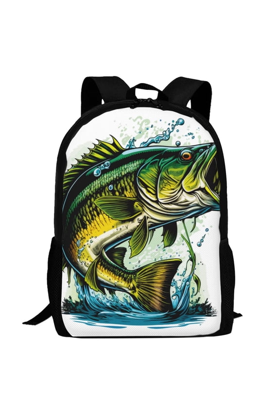 Big bass fish Pattern Carry on Backpack,16.5x12.5x5.5 Personal Item Bag Carry On Backpack Water Resistant Lightweight Daypack