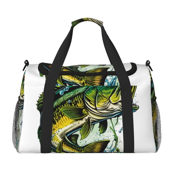 Defioc Big bass fish Print Hand Travel Bag - Foldable Travel Duffel Bags for Men Women -Sport Gym Bag - Overnight Travel Duffel Bag - Adjustable Shoulder Strap