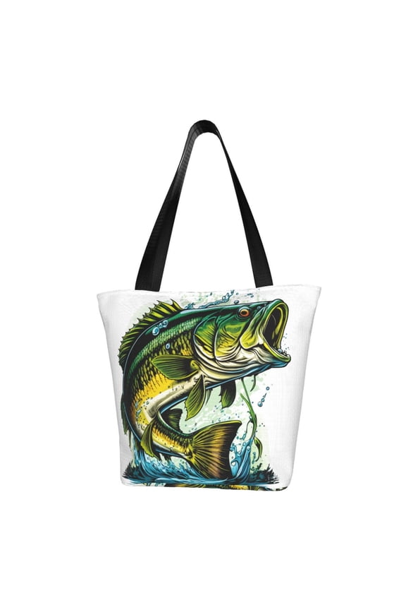 Big bass fish Print Tote Bag for Women,Shoulder Bag with Zipper Casual Tote's Handbag Big Capacity Shoulder Bag with Inner Pocket Fit for Shopping,Office,Travel