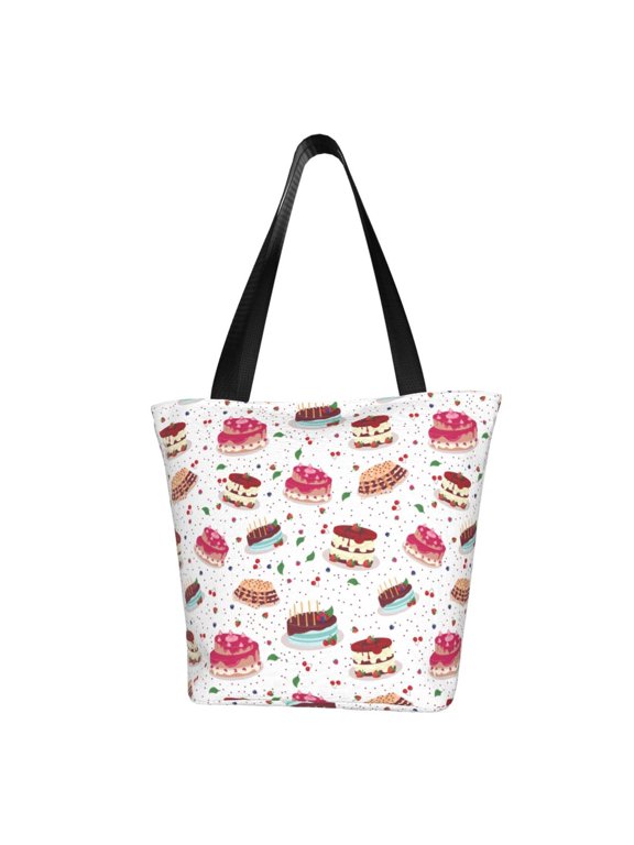 Birthday Cake Print Tote Bag for Women,Shoulder Bag with Zipper Casual Tote's Handbag Big Capacity Shoulder Bag with Inner Pocket Fit for Shopping,Office,Travel