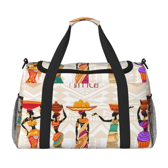 Defioc Black African Woman Print Hand Travel Bag - Foldable Travel Duffel Bags for Men Women -Sport Gym Bag - Overnight Travel Duffel Bag - Adjustable Shoulder Strap