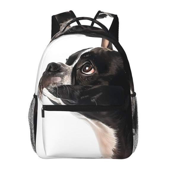 Defioc Black And White Boston Terrier Pattern Laptop Backpack,Travel Backpack Outdoor Activities Bag Daypack for Travel Hiking Shopping Daily