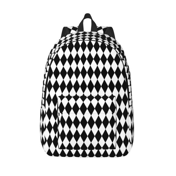 Defioc Black And White Diamonds for Canvas Backpack,Travel Rucksack Unisex Knapsack Laptop Backpack for Work & College -Medium