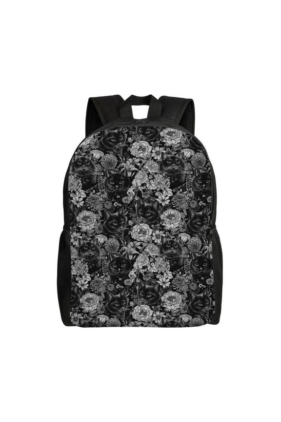 Black Cats In A Garden Print Backpack -Travel,or Work Bookbag Daypacks with 15-Inch Laptop Sleeve and Dual Water Bottle Pockets