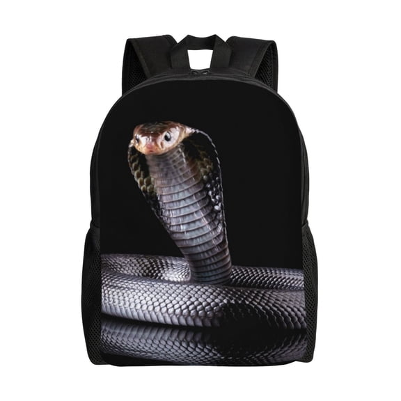 Defioc Black Cobra Snake Print Backpack -Travel,or Work Bookbag Daypacks with 15-Inch Laptop Sleeve and Dual Water Bottle Pockets