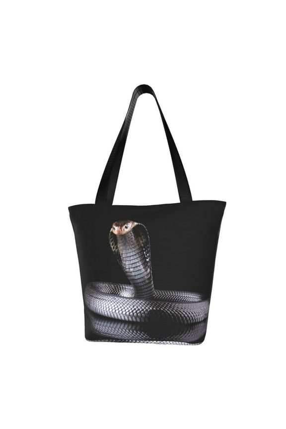 Black Cobra Snake Print Tote Bag for Women,Shoulder Bag with Zipper Casual Tote's Handbag Big Capacity Shoulder Bag with Inner Pocket Fit for Shopping,Office,Travel