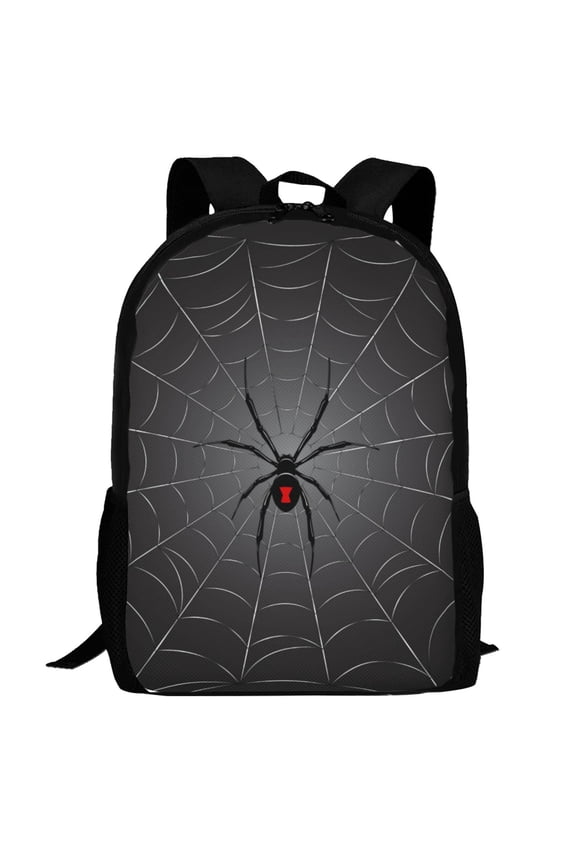 Black Spider On Web Pattern Carry on Backpack,16.5x12.5x5.5 Personal Item Bag Carry On Backpack Water Resistant Lightweight Daypack