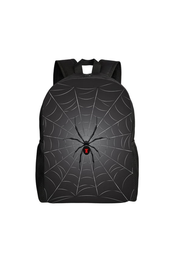 Black Spider On Web Print Backpack -Travel,or Work Bookbag Daypacks with 15-Inch Laptop Sleeve and Dual Water Bottle Pockets