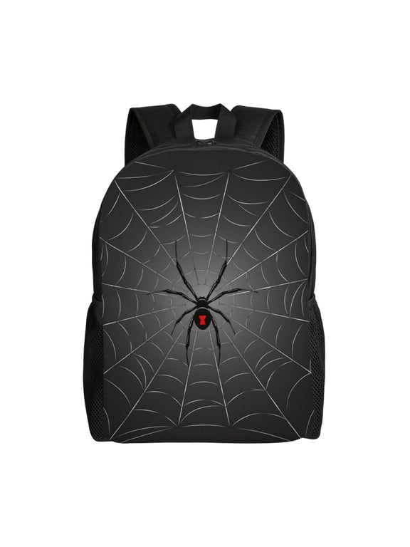 Black Spider On Web Print Backpack -Travel,or Work Bookbag Daypacks with 15-Inch Laptop Sleeve and Dual Water Bottle Pockets