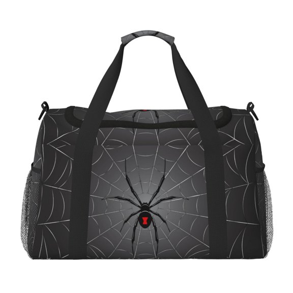 Defioc Black Spider On Web Print Hand Travel Bag - Foldable Travel Duffel Bags for Men Women -Sport Gym Bag - Overnight Travel Duffel Bag - Adjustable Shoulder Strap