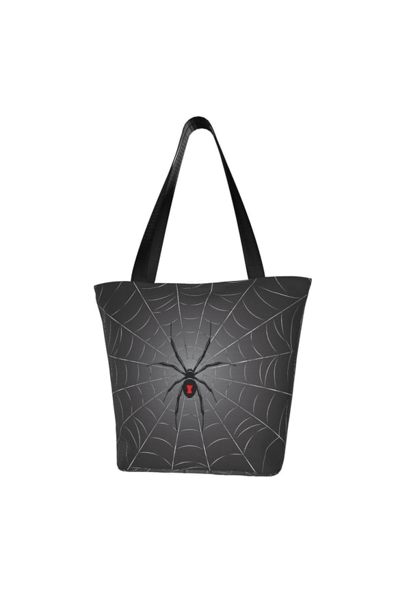 Black Spider On Web Print Tote Bag for Women,Shoulder Bag with Zipper Casual Tote's Handbag Big Capacity Shoulder Bag with Inner Pocket Fit for Shopping,Office,Travel