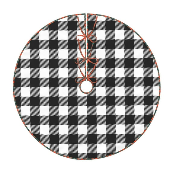 Defioc Black White Plaid for Christmas Tree Skirt Snowman Xmas Tree Skirt Farmhouse Christmas Decorations Tree Mat for Holiday Party Decor-36"