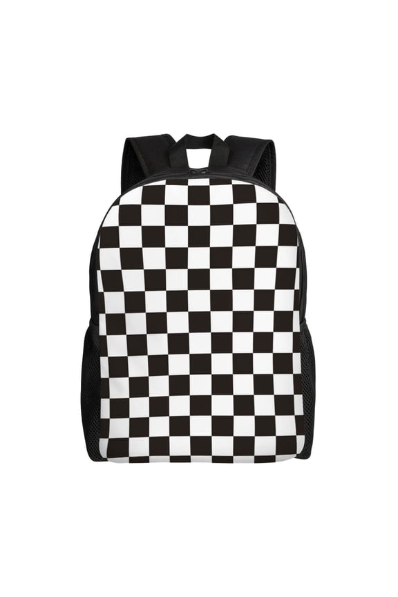 Black and White Checkerboard Print Backpack -Travel,or Work Bookbag Daypacks with 15-Inch Laptop Sleeve and Dual Water Bottle Pockets