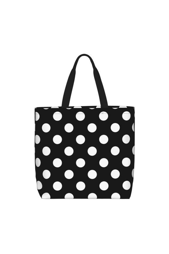 Black and White Polka Dot Pattern Tote Bag for Women,Large Capacity Tote Bag with Zipper Casual Shoulder Handbags Shopping Bag