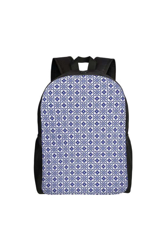 Blue And White Porcelain Chinaware Print Backpack -Travel,or Work Bookbag Daypacks with 15-Inch Laptop Sleeve and Dual Water Bottle Pockets
