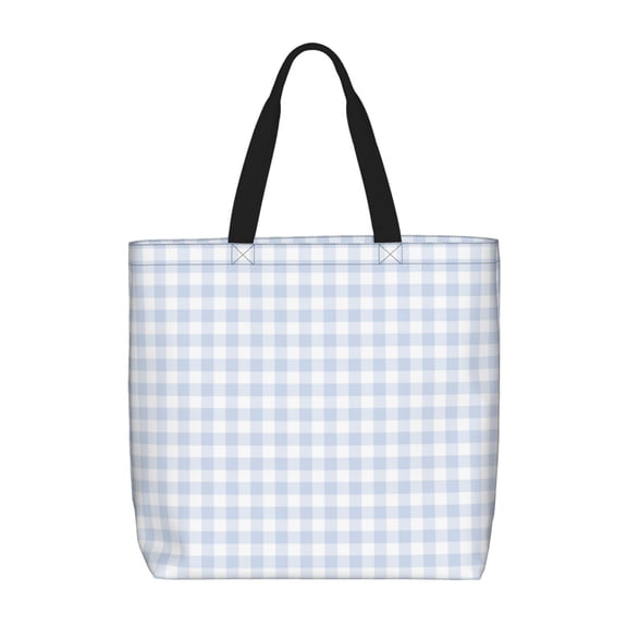 Defioc Blue Checkboard Pattern Tote Bag for Women,Large Capacity Tote Bag with Zipper Casual Shoulder Handbags Shopping Bag