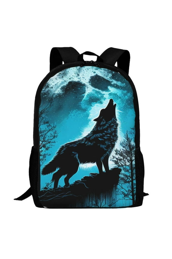 Blue Full Moon Wolf Pattern Carry on Backpack,16.5x12.5x5.5 Personal Item Bag Carry On Backpack Water Resistant Lightweight Daypack