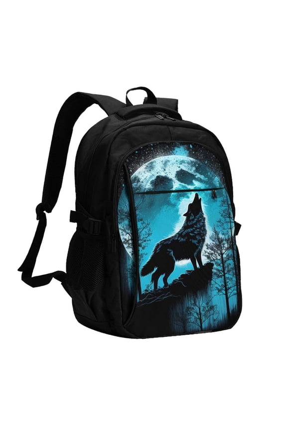 Blue Full Moon Wolf for Travel Backpack for Women,15.6 inch Laptop Backpack Carry On Backpack Personal Item Travel Bag Daypack for School Weekender Business Trip