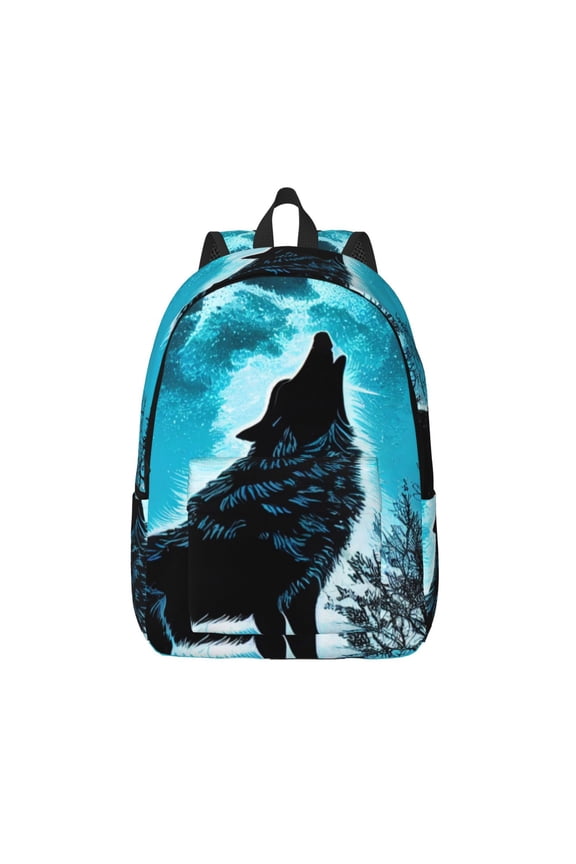 Blue Full Moon Wolf for Canvas Backpack,Travel Rucksack Unisex Knapsack Laptop Backpack for Work & College -Small