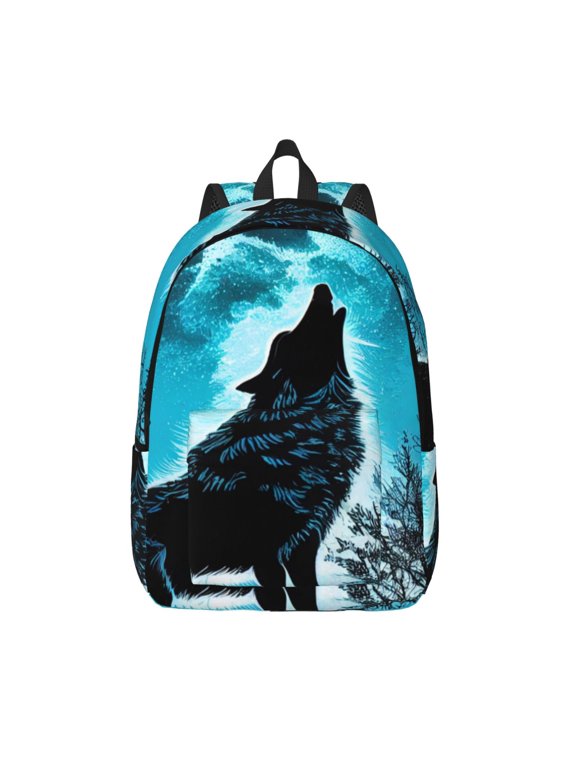 Blue Full Moon Wolf for Canvas Backpack,Travel Rucksack Unisex Knapsack Laptop Backpack for Work & College -Small