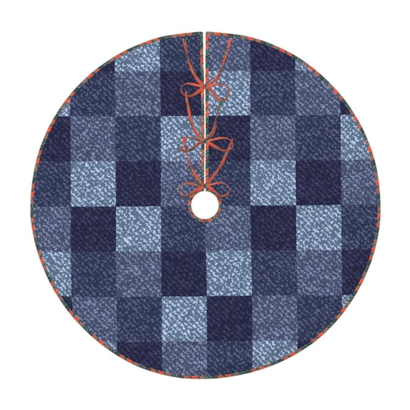 Defioc Blue Gingham Buffalo Check for Christmas Tree Skirt Snowman Xmas Tree Skirt Farmhouse Christmas Decorations Tree Mat for Holiday Party Decor-36"