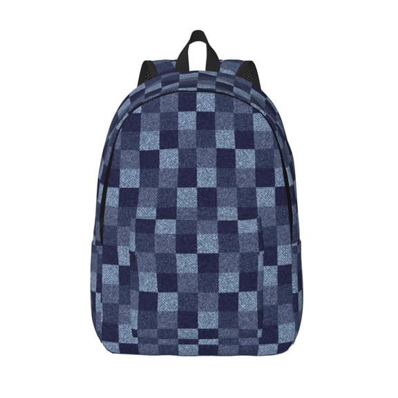 Defioc Blue Gingham Buffalo Check for Canvas Backpack,Travel Rucksack Unisex Knapsack Laptop Backpack for Work & College -Small