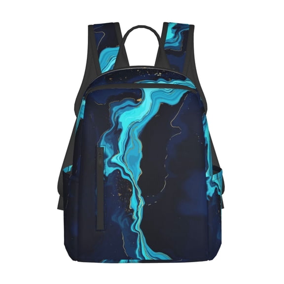 Defioc Blue Marble And Gold Pattern Travel Laptop Backpack,Lightweight Backpack Travel Hiking Daypack Backpack Work Bag for Men Women