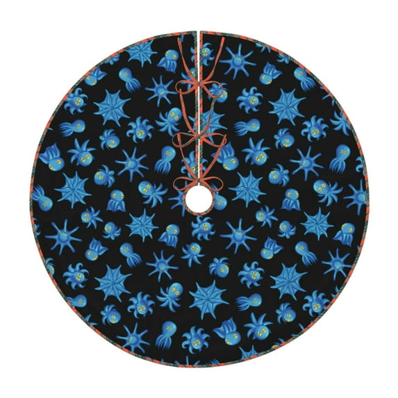 Defioc Blue Octopus for Christmas Tree Skirt Snowman Xmas Tree Skirt Farmhouse Christmas Decorations Tree Mat for Holiday Party Decor-30"