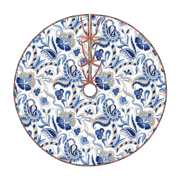 Defioc Blue Paisley for Christmas Tree Skirt Snowman Xmas Tree Skirt Farmhouse Christmas Decorations Tree Mat for Holiday Party Decor-30"