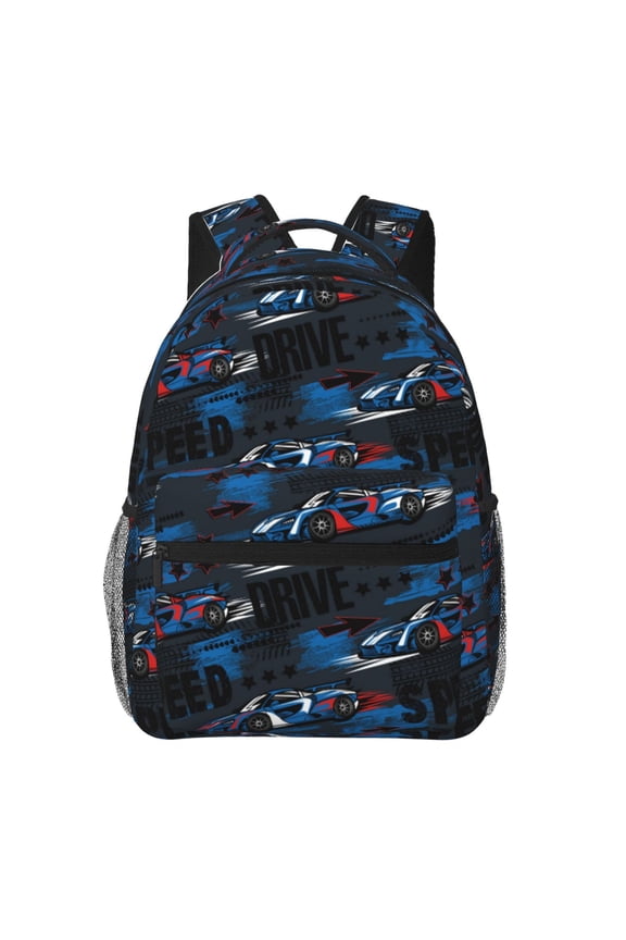 Blue Sports Car Pattern Laptop Backpack,Travel Backpack Outdoor Activities Bag Daypack for Travel Hiking Shopping Daily