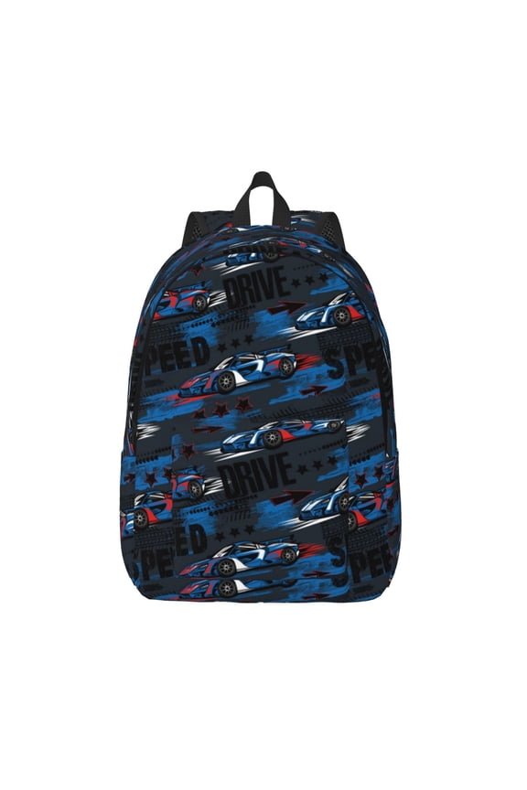 Blue Sports Car for Canvas Backpack,Travel Rucksack Unisex Knapsack Laptop Backpack for Work & College -Medium